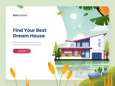 Real Estate Landing Page apartment clean design flat flatillustration hero home illustration landingpage minimal property realestate ui vector