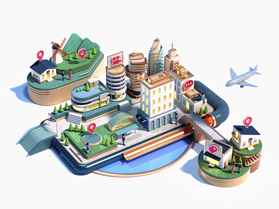 Isetan City 3d c4d cg cinema4d city logo low poly miniature octane town toy