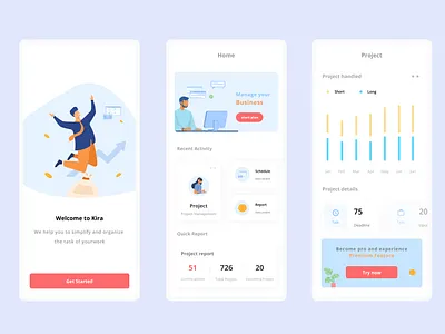 Business management mobile app android blue business chart clean dashboard homepage illustration ios mobile mobile app mobile design mobile ui money onboarding ui uiux wallet white work