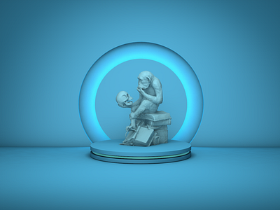 Blue Monkey holding skull. 3d 3d art abstract beautiful branding cinema4d circle design minimal skull