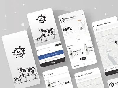 Milk App - Milky branding colorful cow milk creative design gir pride home milk milk milk app home milk buy milk lists milk login milk schedul milky app minimal pure milk