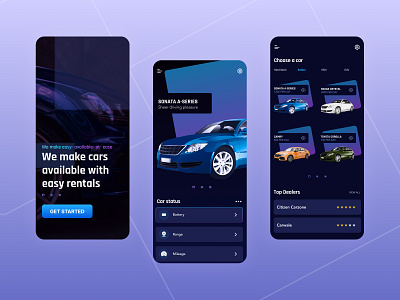 Car Rental Mobile App carapp carbrands cardealers carrental carrentalapp cars drive gradient graphic design indigo mauve mobile ui purple purple gradient purpleui rental rentalapp ui uidesign ux