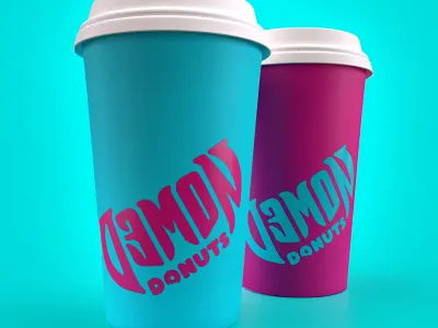 Demon Donuts Coffee Cups art direction branding coffee cups demon design donuts nittygritty packaging