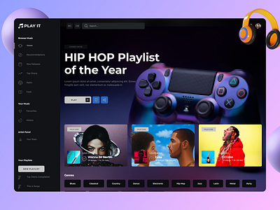 Music Dashboard art design illustration typography ui ux web website