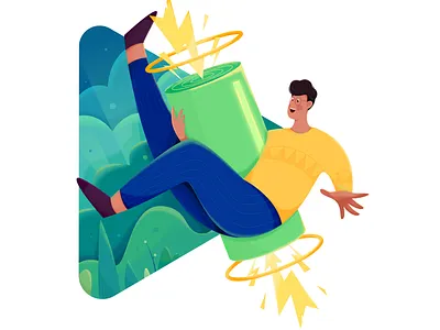 HONOR Play 4T - Illustration 1 affinity designer battery boy character electricity flat illustration green illustration lightning man people pose power product uran