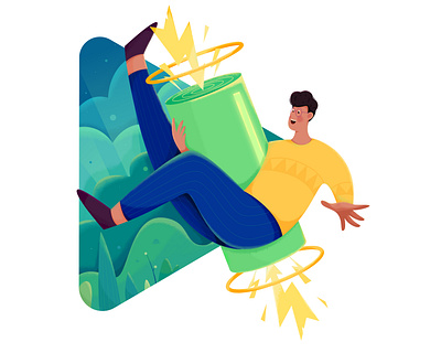 HONOR Play 4T - Illustration 1 affinity designer battery boy character electricity flat illustration green illustration lightning man people pose power product uran