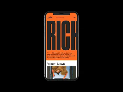 Rich Music—Mobile View animation artists bold events homepage interaction layout motion music orange playlist typography website