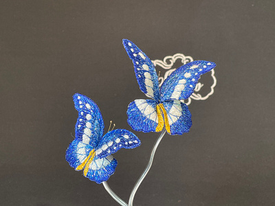 Morpho Rhetenor Helena brooch butterfly embroidery sayoko