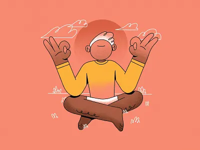 W - Well-being // 36daysoftype 2019 2d 2d character 36daysoftype clouds grass guru illustration line art meditate meditation relax sun type well being