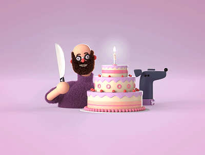 Eating cake like there's no tomorrow 3d arnold c4d cake cartoon character coloful dog illustration knife octane