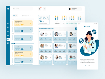 iCoach - Medical App to manage your team and their tasks. app digital health digitaldrawing digitalhealth health healthapp healthcare illustration ipad medical illustration medical management medicare public health app surgery telehealth telehealth software uiux