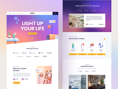 Kasono - Product Landing Page 💡 bedroom buy card desktop e commerce gradient icon illustration art illustrations lamp lamps landing page light office price product page table web design website