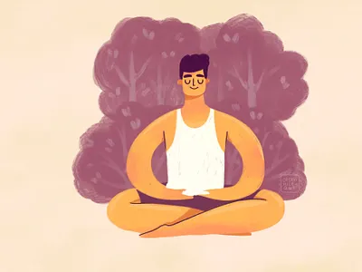 Yoga Time app illustration branding calm character character design design digital art flat icon illustration logo male man nature purple relaxing web illustration yellow yoga young