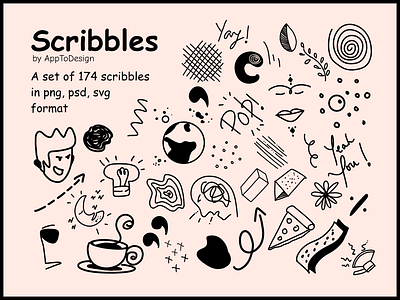 Scribbles - Vector Pack of 174 Random Hand Drawn Doodles apptodesign art brand brand design emotion fun graphics design hand drawn illustration mobile ui random scribble art scribbles squiggle ui ux vector web ui website website design