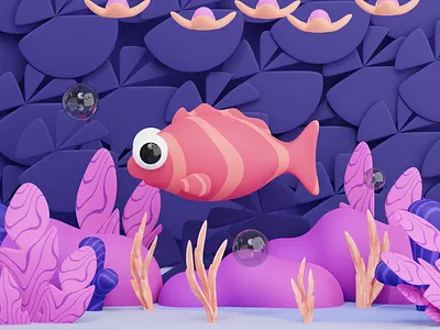 Striped Fish animal blender bubble fish flower pink purple