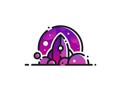 Space & Rocket design flat gradient illustraion material minimal purple rocket space sticker style vector