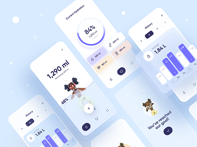 Water Drinking Reminder App 3d app card cards chart dashboard filter food graphs hydration interface ios minimal product reminder stats ui ux water