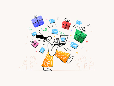 Sending a gift is just as easy as sending an email art character cute design email gifts girl happy illustration laptop procreate sending ui vector