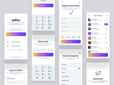 Selfso Login/Sign Up Flow 24designstudio brand identity iconography login flow photo sharing record video app record video app sign up flow sketchapp socialmedia ui uidesign ux ux ui video sharing app visual