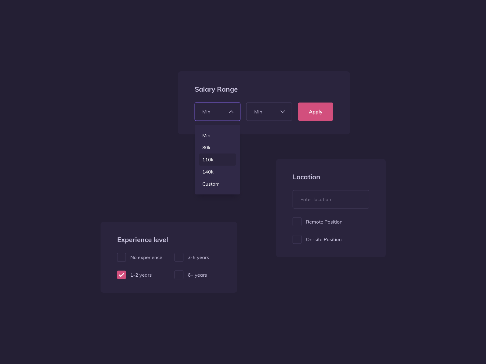 Dark Themed Filter UI Components Design by Ildiko Gaspar on Dribbble