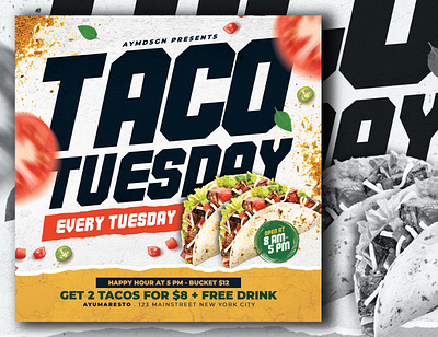 Taco Tuesday Flyer Template flyer design flyer template food flyer food menu instagram banner instagram template menu design menu design template poster print template restaurant flyer taco taco flyer taco tuesday template template design