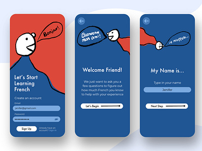 Language Learning App - #Daily Ui - Day 1 - Sign Up Screen app design appdesign bonjour dailyui education app france french illustration kids kids art kids illustration language language app language learning sign up screen signup signup form signup page tween uidesign