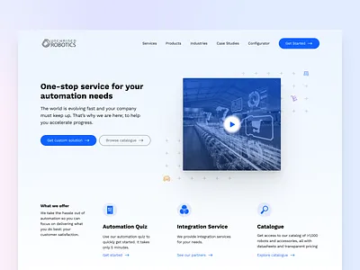 Unchained Robotics / Automation Concept Web Design Landing Page automation blue branding cobots hero section home homepage icon landing page landing page design landing page ui light light theme robotics robots web design