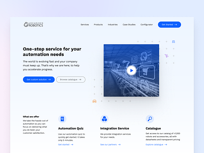 Unchained Robotics / Automation Concept Web Design Landing Page automation blue branding cobots hero section home homepage icon landing page landing page design landing page ui light light theme robotics robots web design