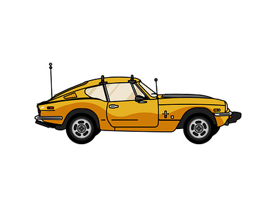 GT6 2 door 6 cylinder 60s brooklyn car illustration italian mark nyc old racer transport transportation urban vehicle vintage wheels yellow