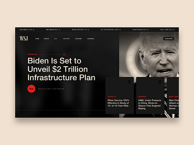 The Wall Street Journal Hero black white black and red blog cnn dark dark ui fox news political responsive stocks swiss typography ui ux wall street journal website white space