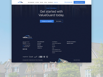 Footer Design branding call to action clean clean ui conversion cta button footer design home inspection typography ux web design