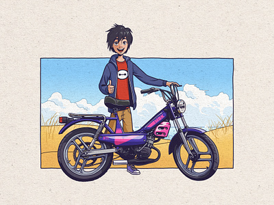 Hiro X MBK 51 Magnum 1991 anime beach big hero 6 bike digital art digital illustration hiroshima illustration magnum manga mbk mobylette moped photoshop racing tru grit texture supply