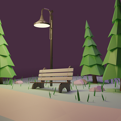 Moody evening 3d 3d ilustration blender 3d blender3dart design evening low poly moody park