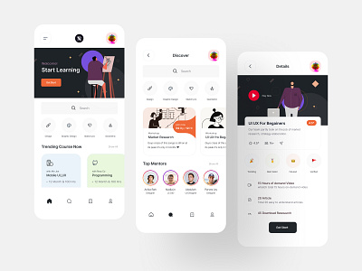 Learning Platform v2 ( Home + Discover+ Details ) app clean ui course course app education education app illustraion interface learning app learning platform mentor minimal mobile ui online product design skillshare trending ui ux visual