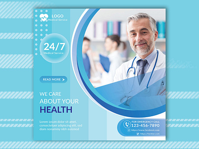 Social Media Post Design banner banner ads blue clinic design doctor facebook health health care healthcare instagram medical post poster service social social media twitter