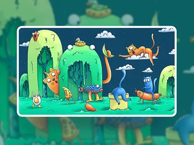 Planet of cats animal animal art art cartoon cat world cats character color concept emotions graphic green illustration pets planet of cats procreate