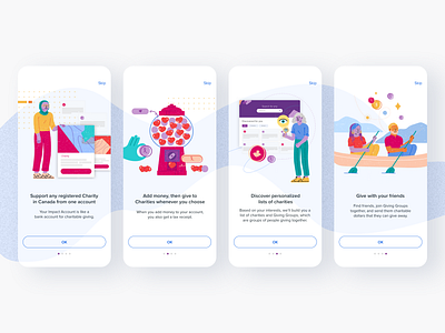 Charitable Impact Onboarding Experience app branding charity design donation fintech giving illustration onboarding onboarding screen ui ux