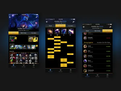 LoL Pilot — Champion Builds & Stats builds ios league of legends mobile app mobile ui stats ui