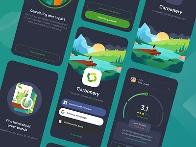 Carbonery UI Kit - Dark & Light carbonery clean climate climate app climate change environment green green app green gradient illustration mobile app ui ui kit visualization