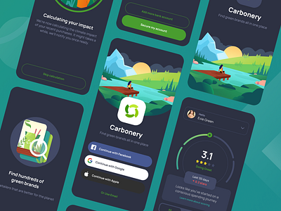 Carbonery UI Kit - Dark & Light carbonery clean climate climate app climate change environment green green app green gradient illustration mobile app ui ui kit visualization