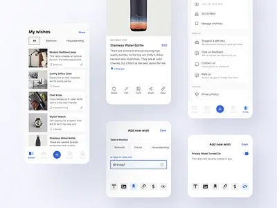 Wishpy - Hi-Fi design add add new app design design details hi fi high fidelity icon set minimalism mobile app product design product details profile profile design social app ui uidesign ux ux design wishlist