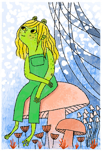 FrogGirl botanical fantasy frog girl mushrooms woodland