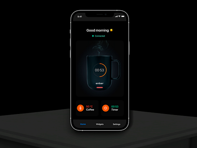 Smart mug 3d app design dark ui design ios ios app orange ui uidesign