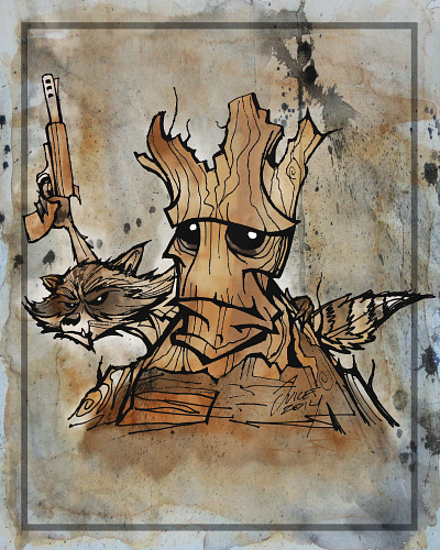 groot n rocket cartoon groot guardiansofthegalaxy iamgroot illustration rocket