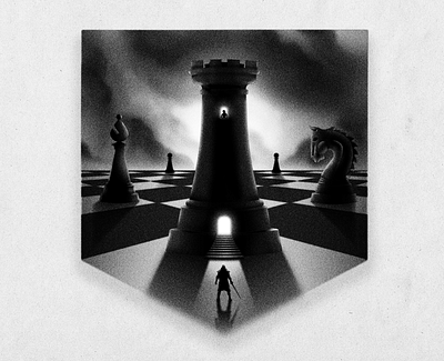 Small man, big game bishop blackandwhite chess clouds digital digital illustration dramatic illustration night noise pawn rook texture