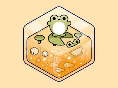 Frog block cute design ecosystem figma frog frogs graphic happy illustration kawaii kid minimal pastel perspective world