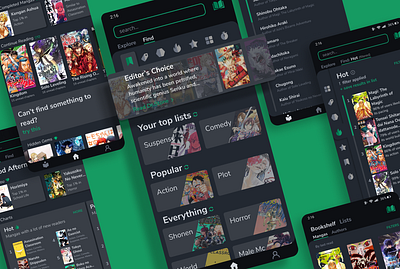 GetMangas app design explore library app searching ui
