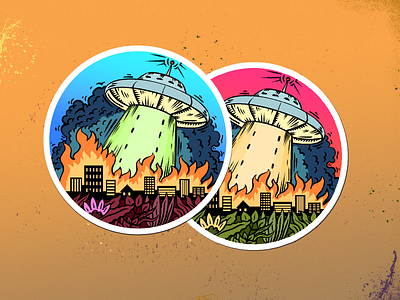 Flying saucer recolor abducted design digital drawing flat graphic illustration saucer space spaceship sticker