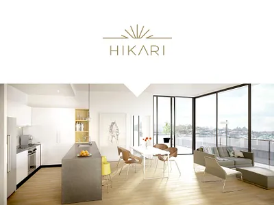 Hikari Apartments artist impression branding branding design construction design icon logo minimal premium typography vector