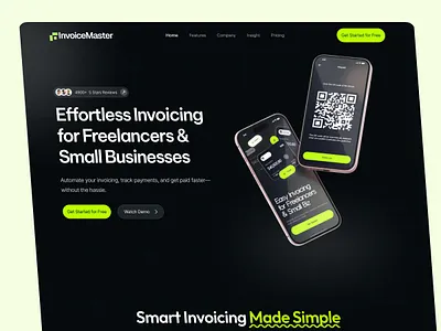 InvoiceMaster – Smart Invoicing Made Simple! appui design digitalproductdesign invoice la landingpage portfolio productdesign ui uiuxdesign uxui websitedesign